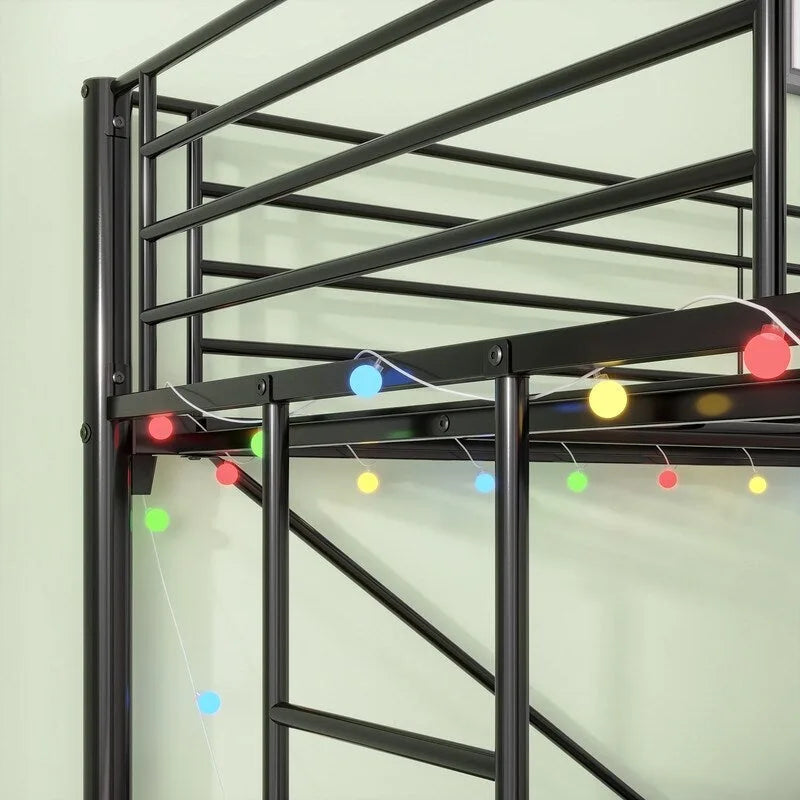 Metal Loft Bed with Desk,Power Outlet and LED Lighted,Twin Size