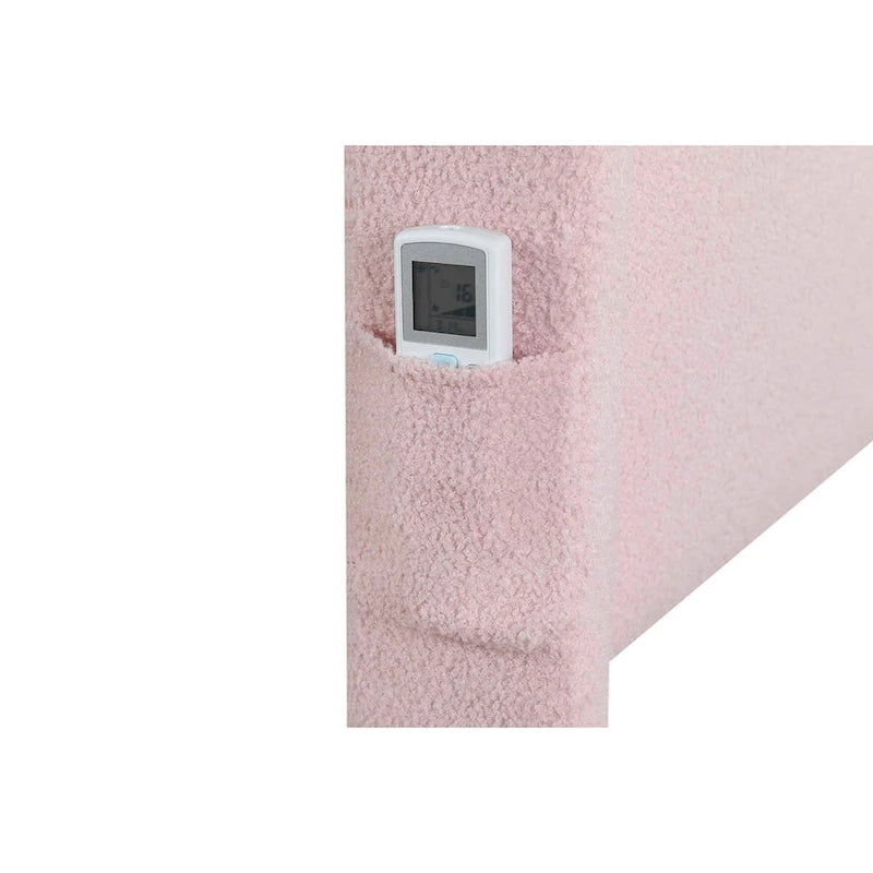 Cadre de lit 1 place avec lit gigogne, tissu teddy, fonctionnalité USB et poche latérale sur la tête de lit